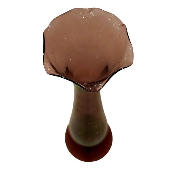 Vintage Tall Delicate Fluted Dark Mauve Glass Vase - Picture 4 of 5